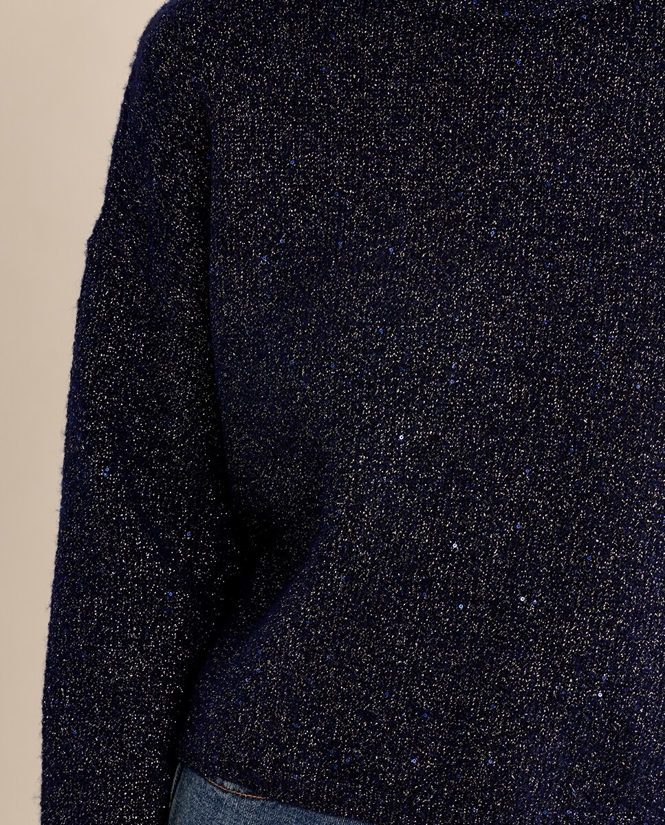 Jersey de mujer de manga larga en tejido brillante - Molly Bracken - Azul marino Azul marino-5