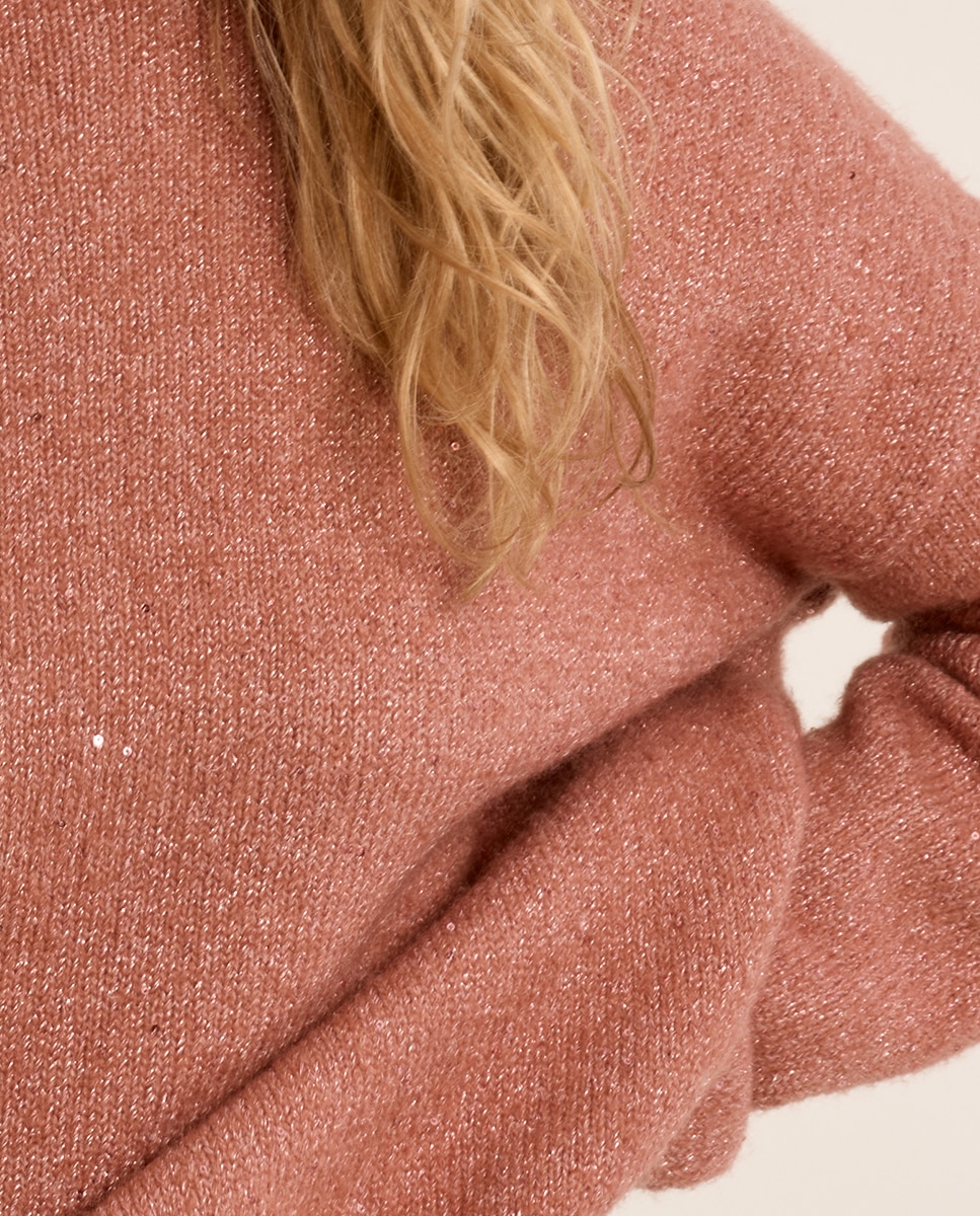 Jersey de mujer de manga larga en tejido brillante - Molly Bracken - Rosa Rosa-5