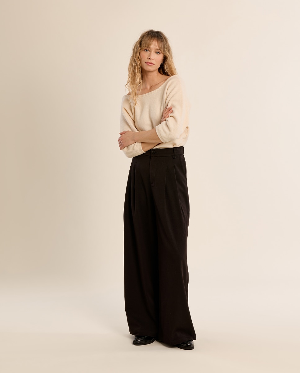 Jersey de mujer de manga 3/4 cuello barco - Molly Bracken - Crema Crema-1