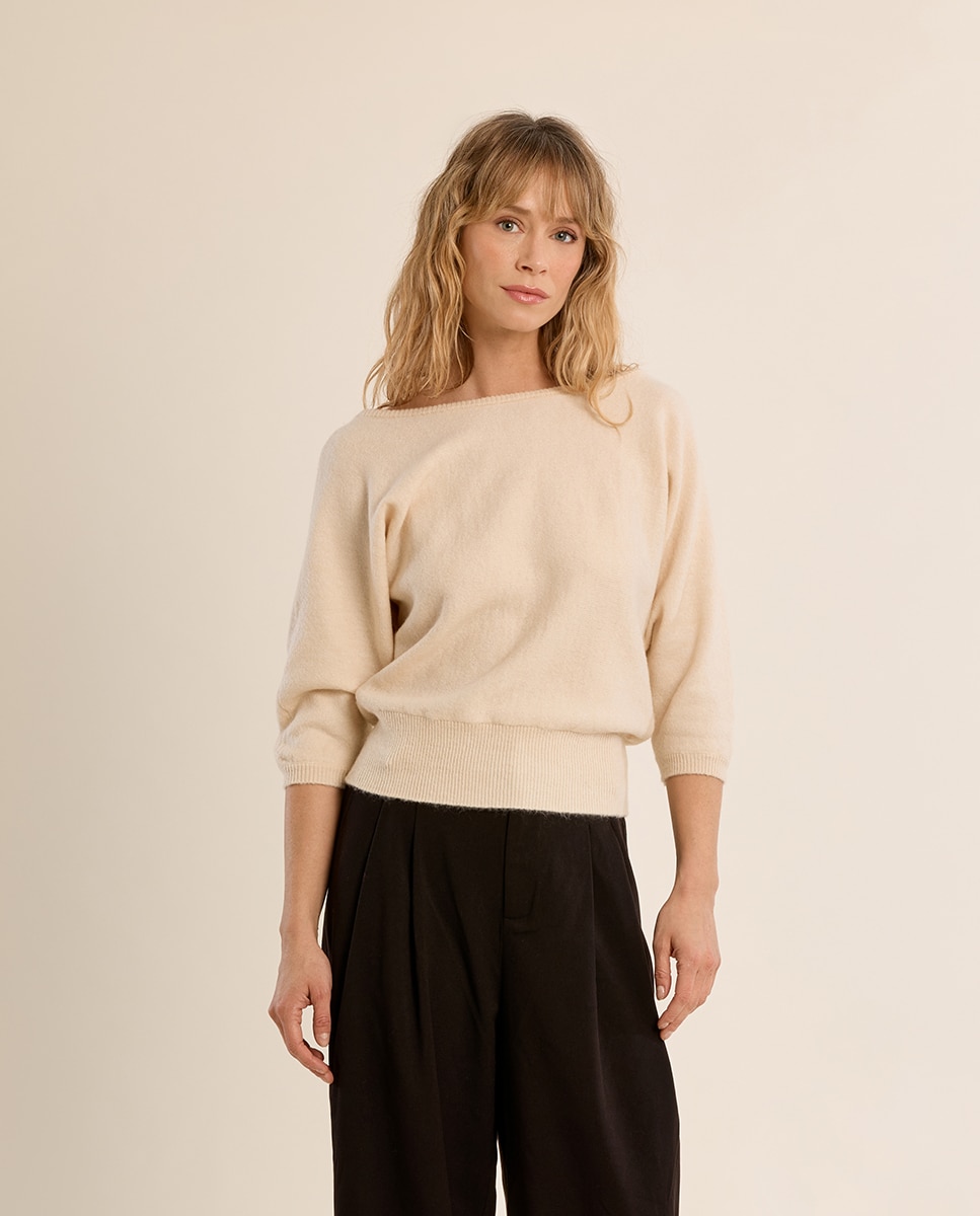 Jersey de mujer de manga 3/4 cuello barco - Molly Bracken - Crema Crema-2