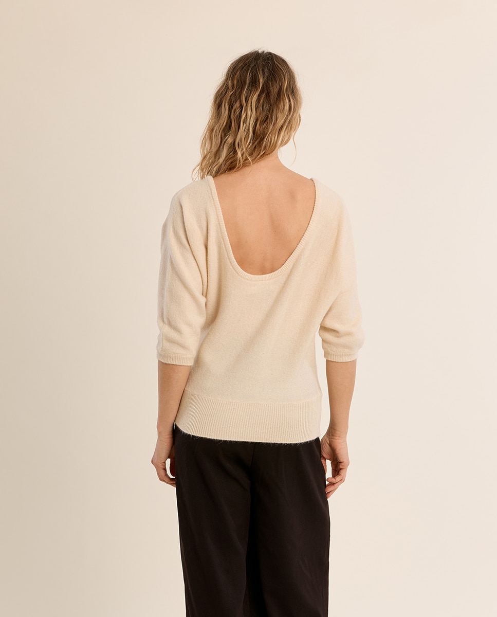 Jersey de mujer de manga 3/4 cuello barco - Molly Bracken - Crema Crema-4