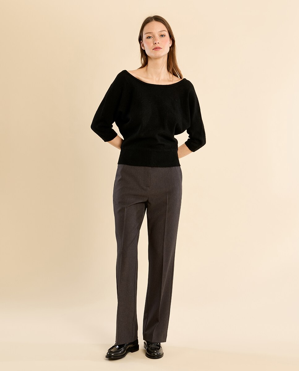Jersey de mujer de manga 3/4 cuello barco - Molly Bracken - Negro Negro-1