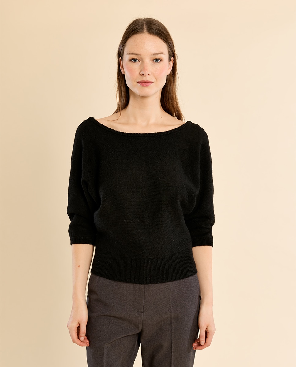 Jersey de mujer de manga 3/4 cuello barco - Molly Bracken - Negro Negro-2