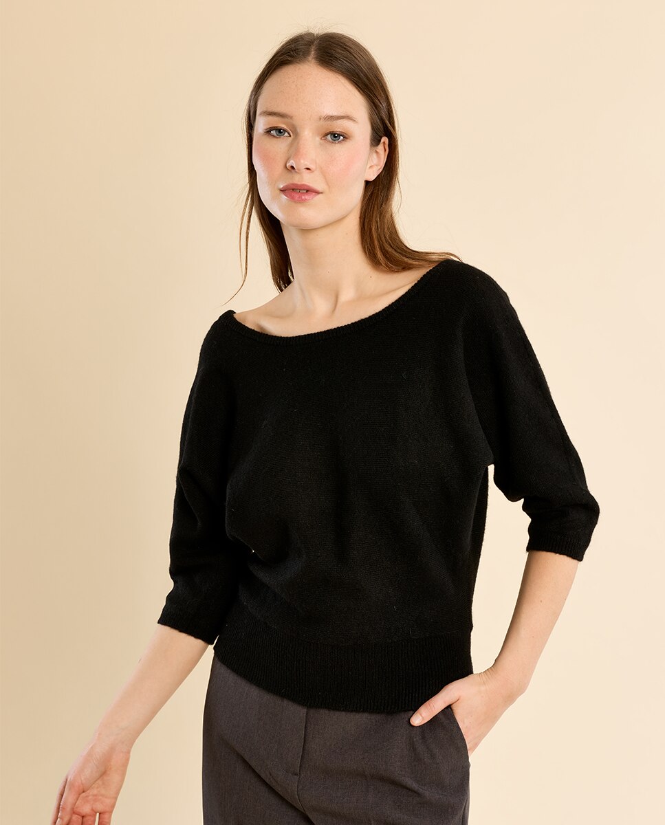 Jersey de mujer de manga 3/4 cuello barco - Molly Bracken - Negro Negro-3