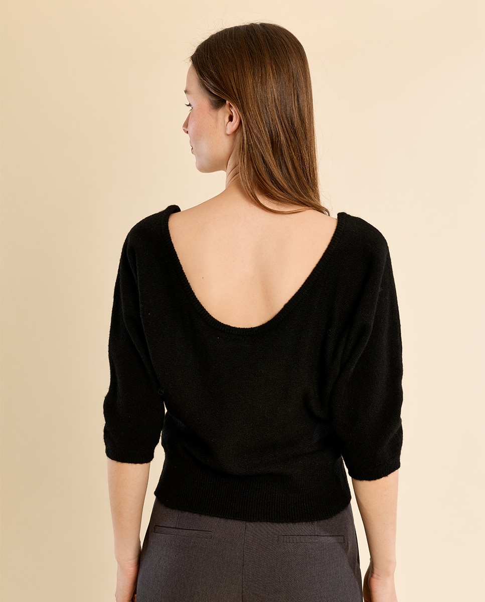 Jersey de mujer de manga 3/4 cuello barco - Molly Bracken - Negro Negro-4