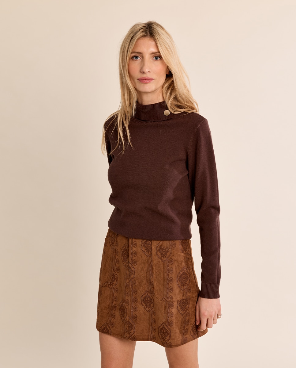 Jersey de mujer de manga larga con cuello alto - Molly Bracken - Marrón Marrón-3