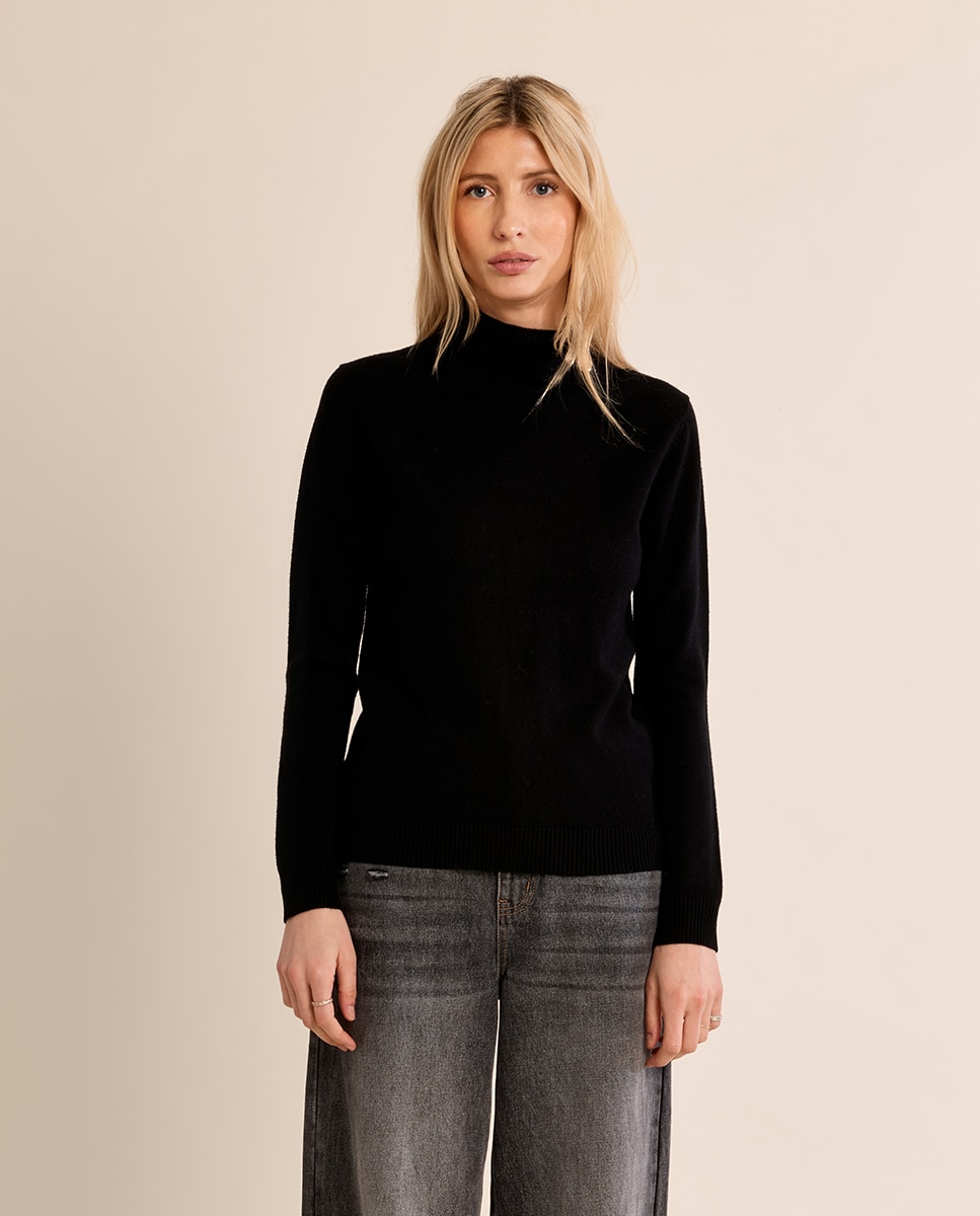 Jersey de mujer de manga larga con cuello alto - Molly Bracken - Negro Negro-2