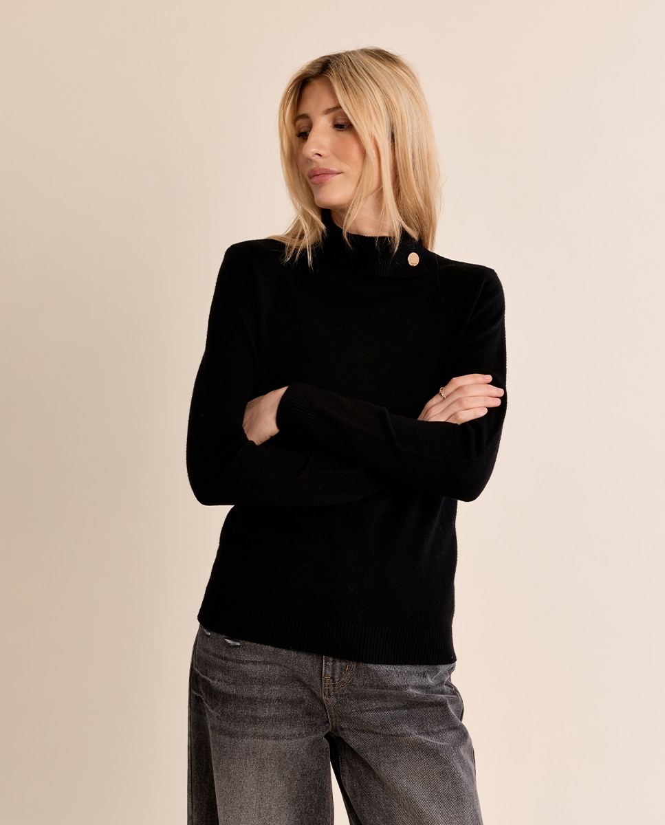 Jersey de mujer de manga larga con cuello alto - Molly Bracken - Negro Negro-3