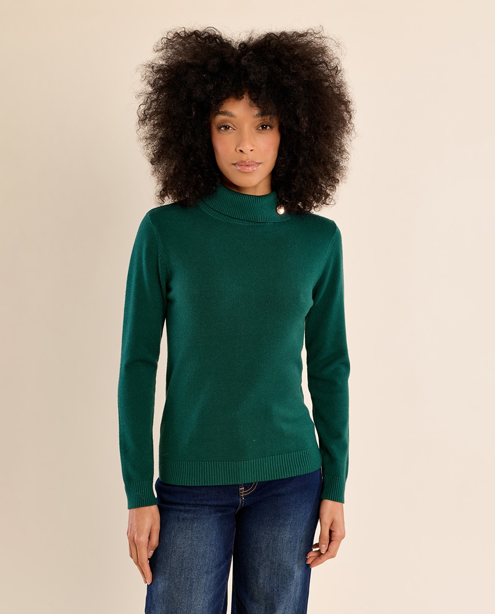 Jersey de mujer de manga larga con cuello alto - Molly Bracken - Verde oscuro Verde oscuro-2