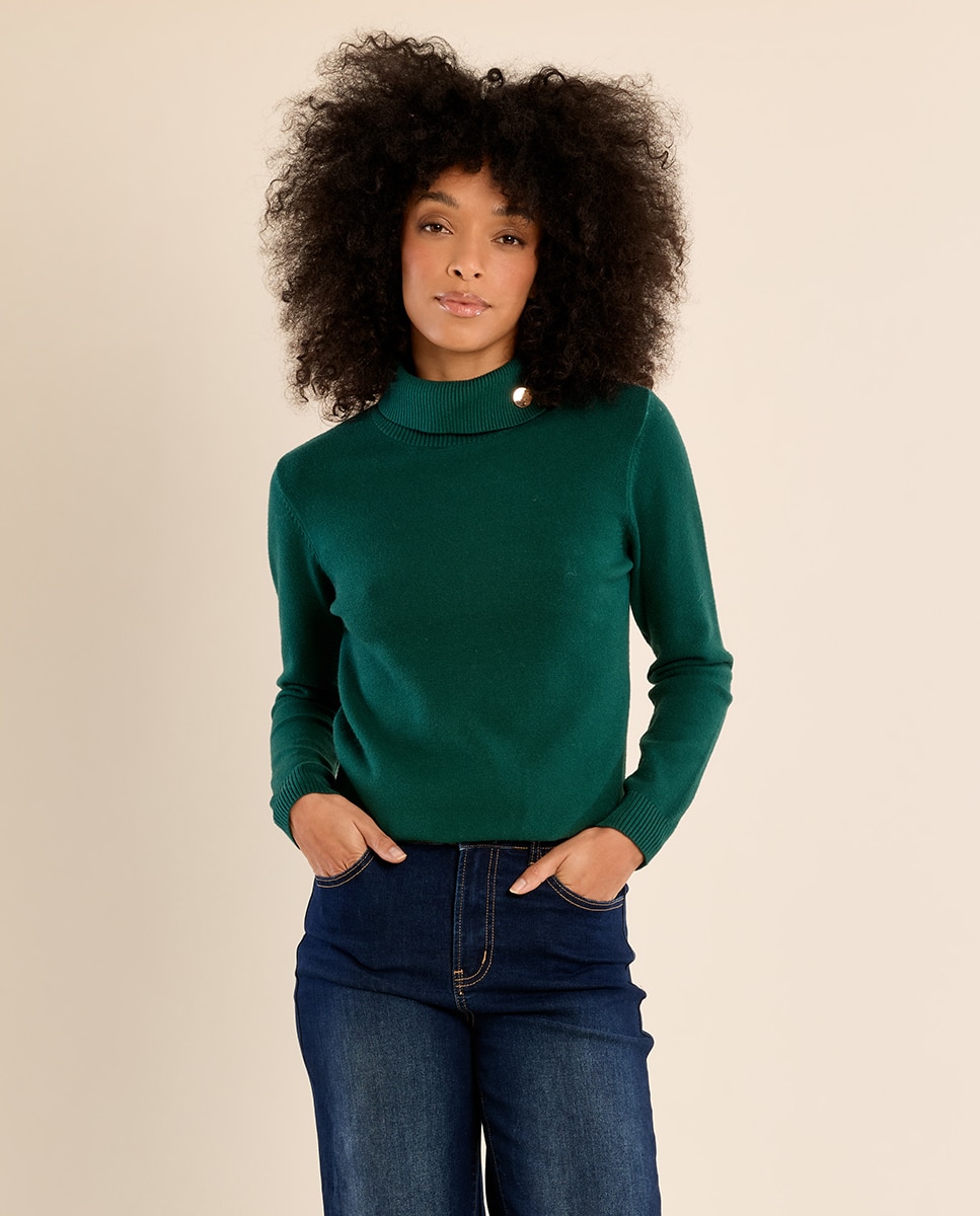 Jersey de mujer de manga larga con cuello alto - Molly Bracken - Verde oscuro Verde oscuro-3