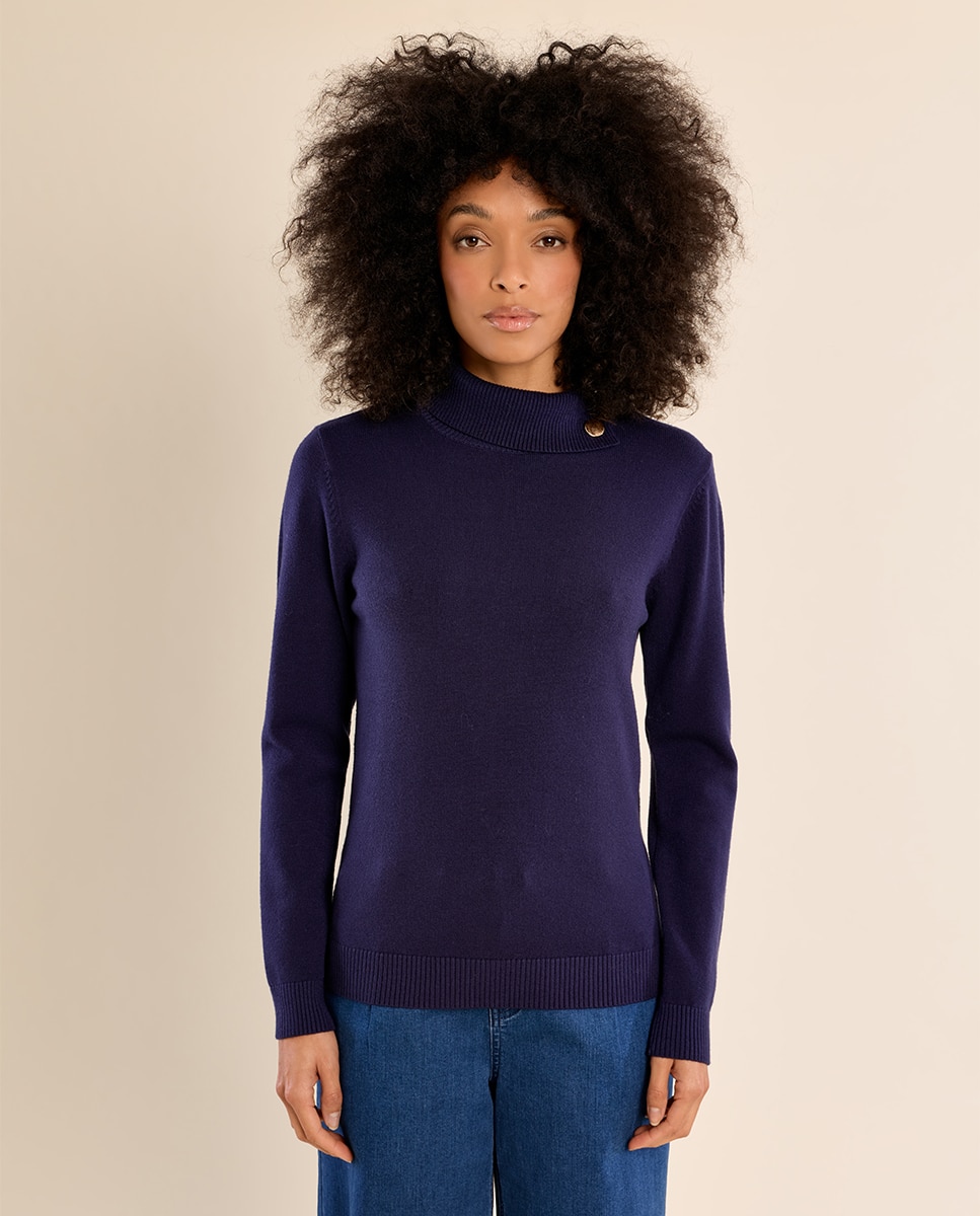 Jersey de mujer de manga larga con cuello alto - Molly Bracken - Azul marino Azul marino-2