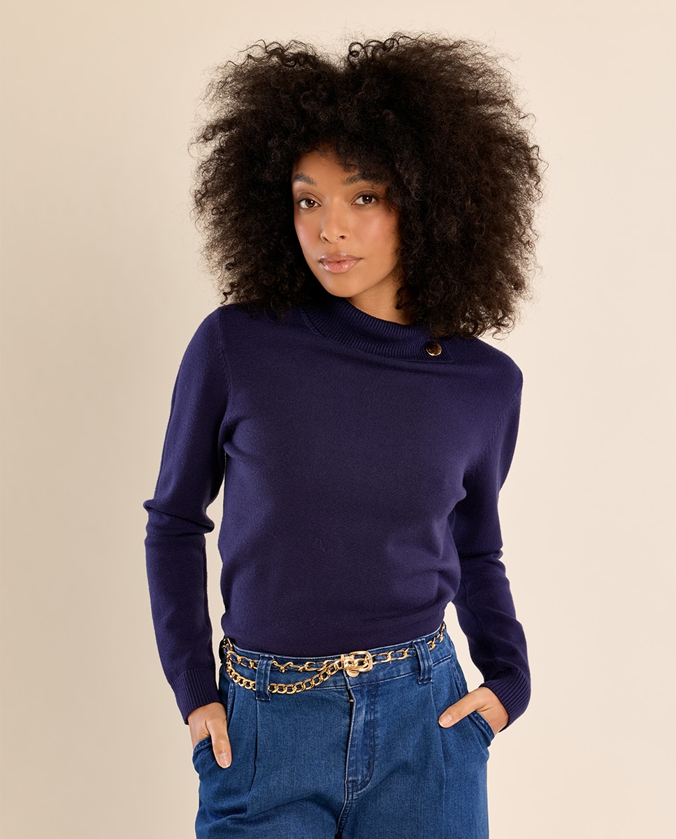 Jersey de mujer de manga larga con cuello alto - Molly Bracken - Azul marino Azul marino-3