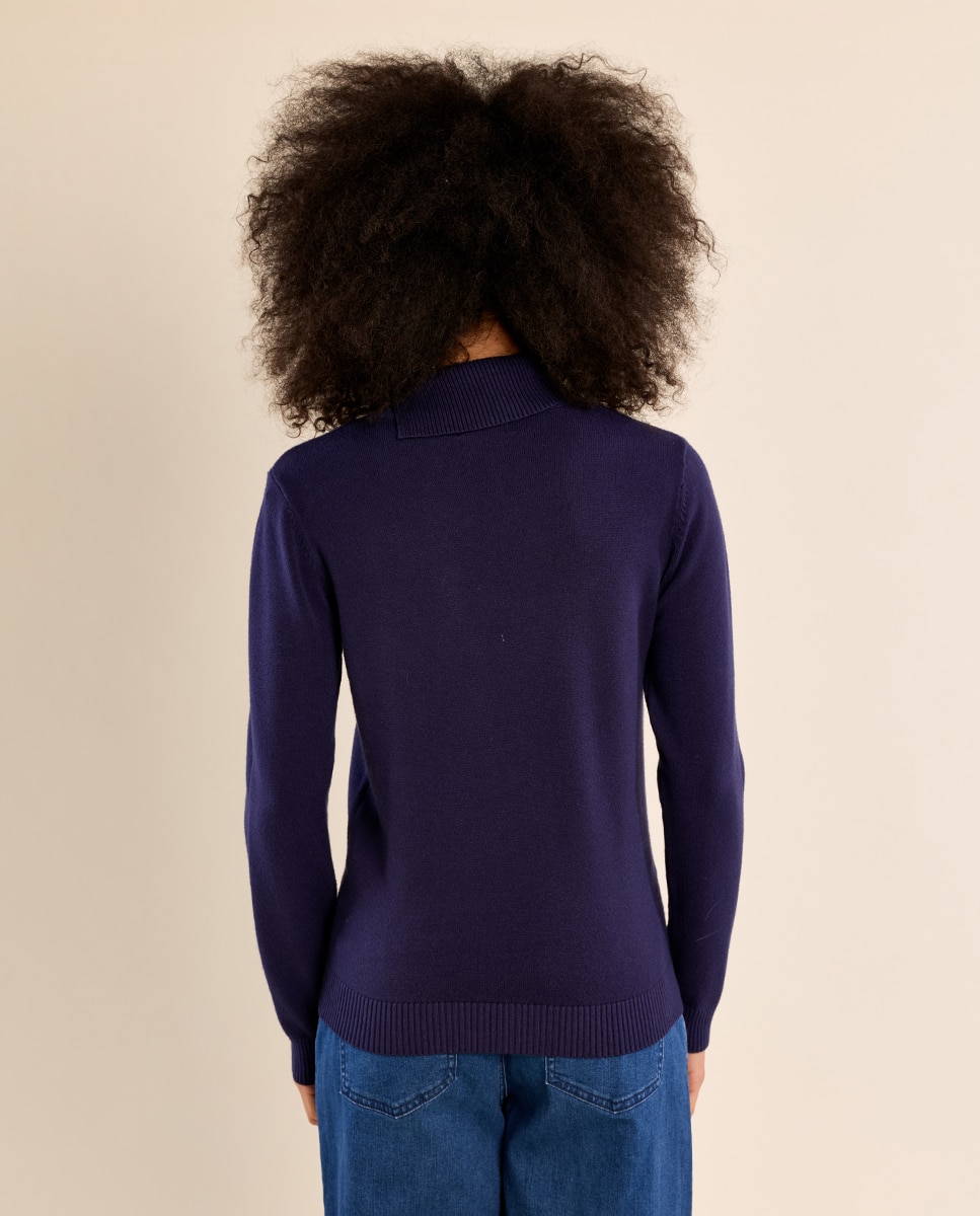 Jersey de mujer de manga larga con cuello alto - Molly Bracken - Azul marino Azul marino-4