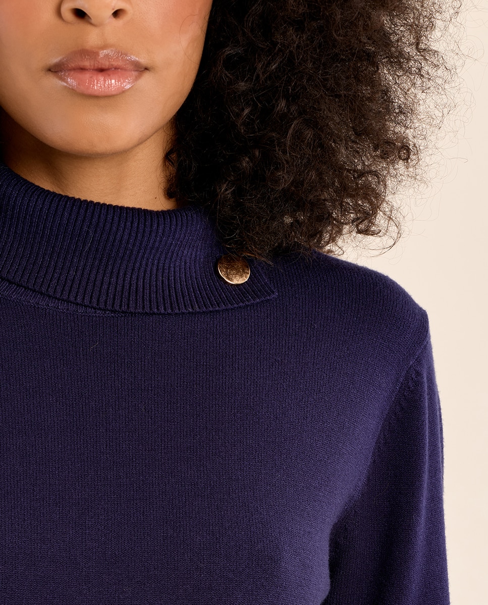 Jersey de mujer de manga larga con cuello alto - Molly Bracken - Azul marino Azul marino-5