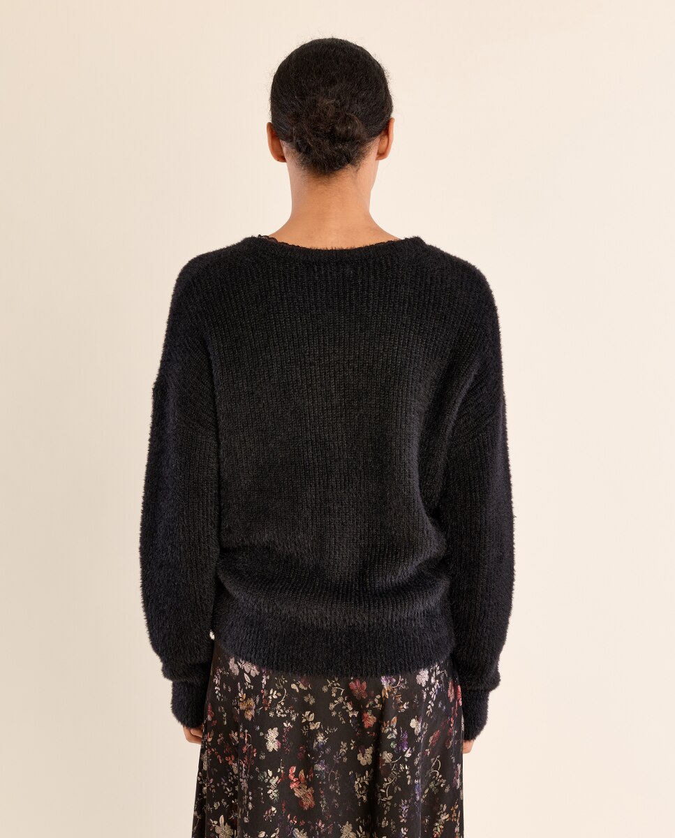 Jersey de mujer de manga larga detalle encaje - Molly Bracken - Negro Negro-4