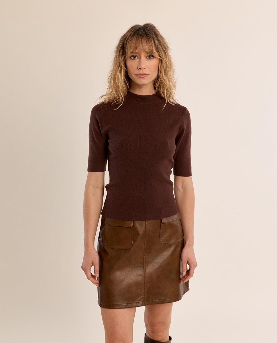 Jersey de mujer de manga corta ajustado - Molly Bracken - Marrón chocolate Marrón chocolate-2