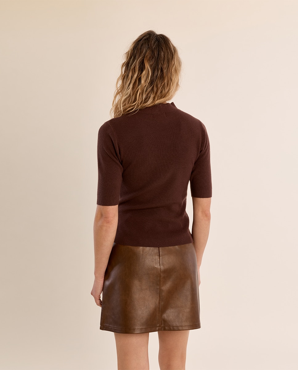Jersey de mujer de manga corta ajustado - Molly Bracken - Marrón chocolate Marrón chocolate-4