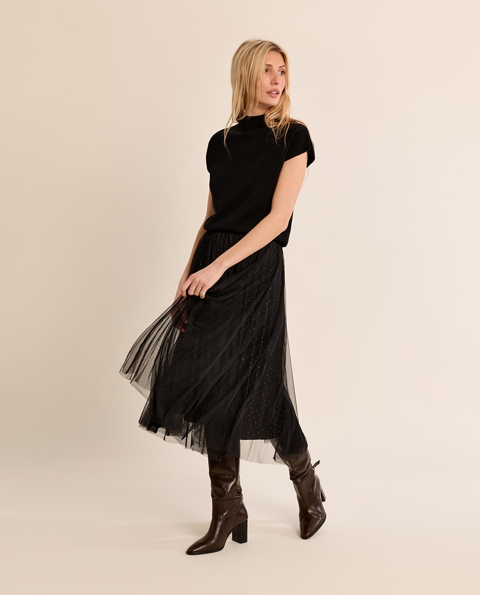 Jersey de mujer de manga corta cuello cerrado - Molly Bracken - Negro Negro-1