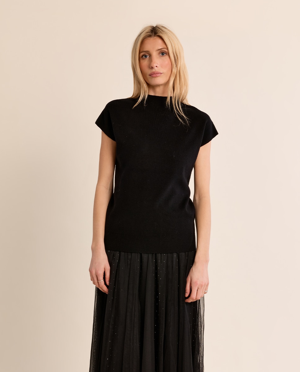 Jersey de mujer de manga corta cuello cerrado - Molly Bracken - Negro Negro-2
