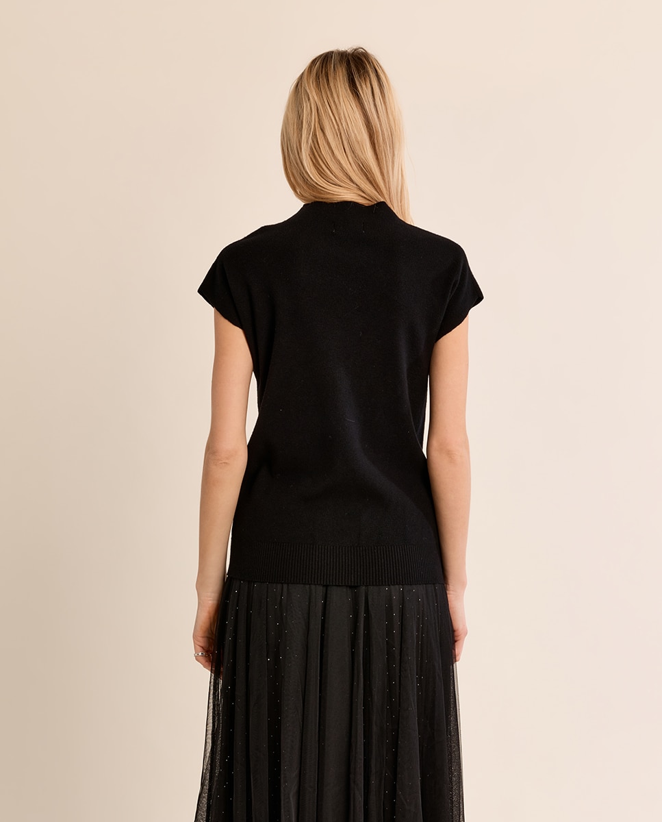 Jersey de mujer de manga corta cuello cerrado - Molly Bracken - Negro Negro-4