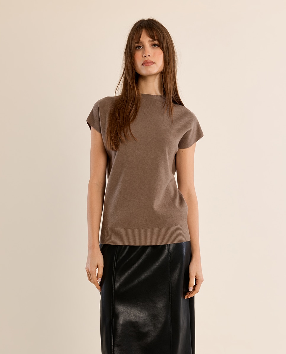 Jersey de mujer de manga corta cuello cerrado - Molly Bracken - Kaki Kaki-2