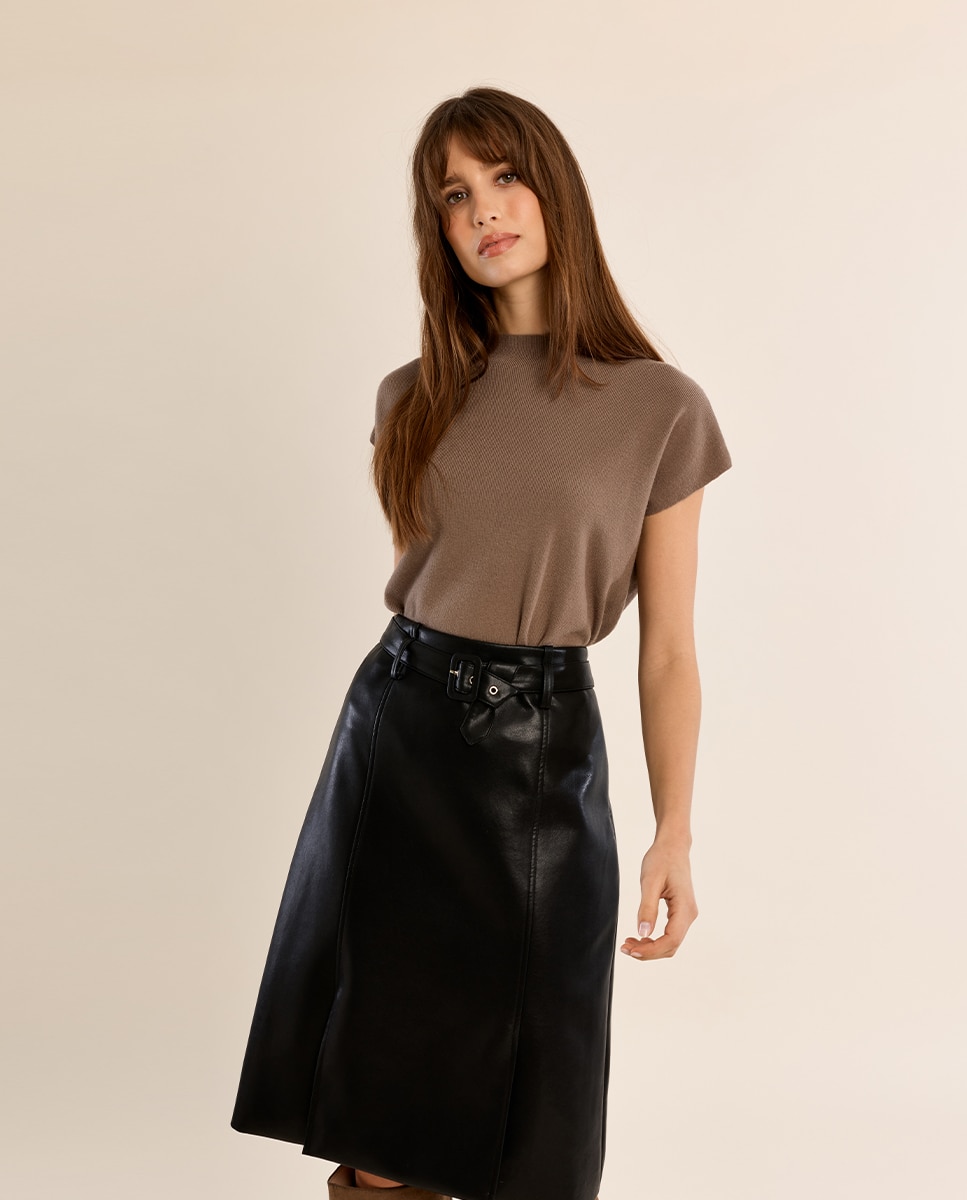 Jersey de mujer de manga corta cuello cerrado - Molly Bracken - Kaki Kaki-3