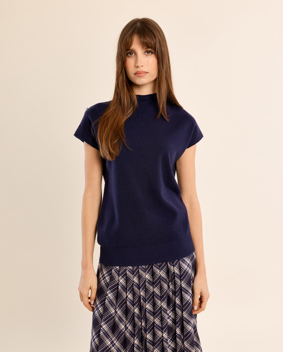 Jersey de mujer de manga corta cuello cerrado - Molly Bracken - Azul marino Azul marino-2