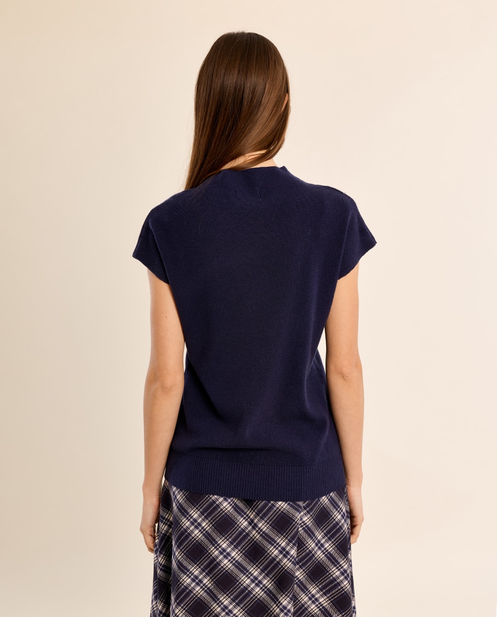 Jersey de mujer de manga corta cuello cerrado - Molly Bracken - Azul marino Azul marino-4