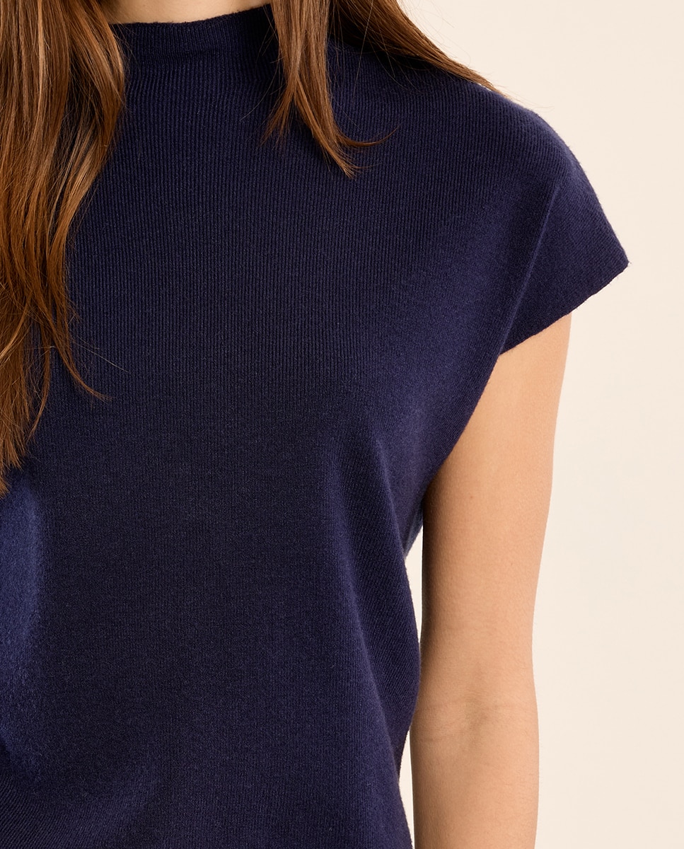 Jersey de mujer de manga corta cuello cerrado - Molly Bracken - Azul marino Azul marino-5