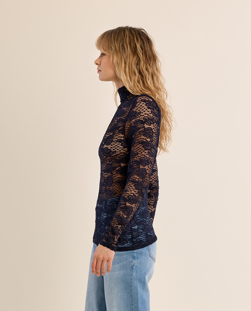 Jersey de mujer de manga larga de encaje - Molly Bracken - Azul marino Azul marino-3