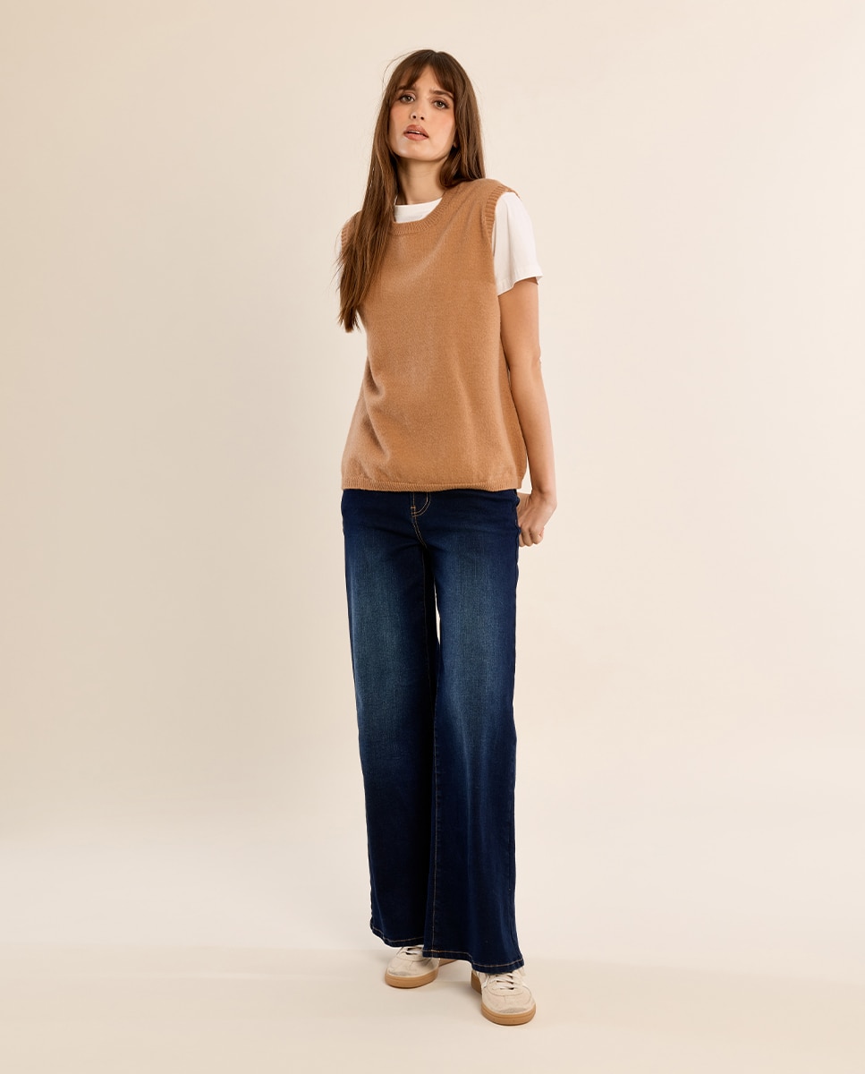 Jersey de mujer sin manga espalda descubierta - Molly Bracken - Camel Camel-1
