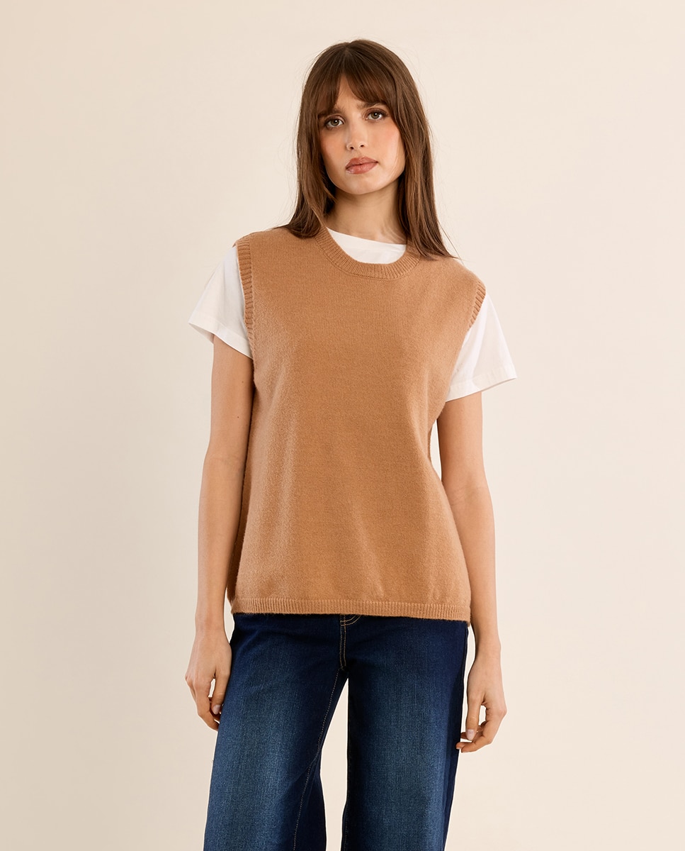 Jersey de mujer sin manga espalda descubierta - Molly Bracken - Camel Camel-2