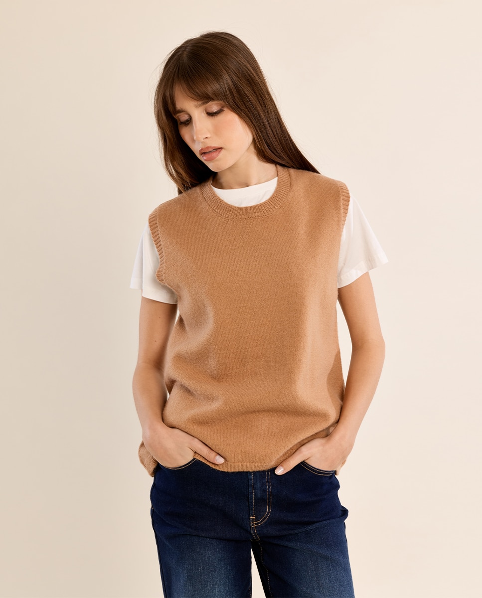 Jersey de mujer sin manga espalda descubierta - Molly Bracken - Camel Camel-3