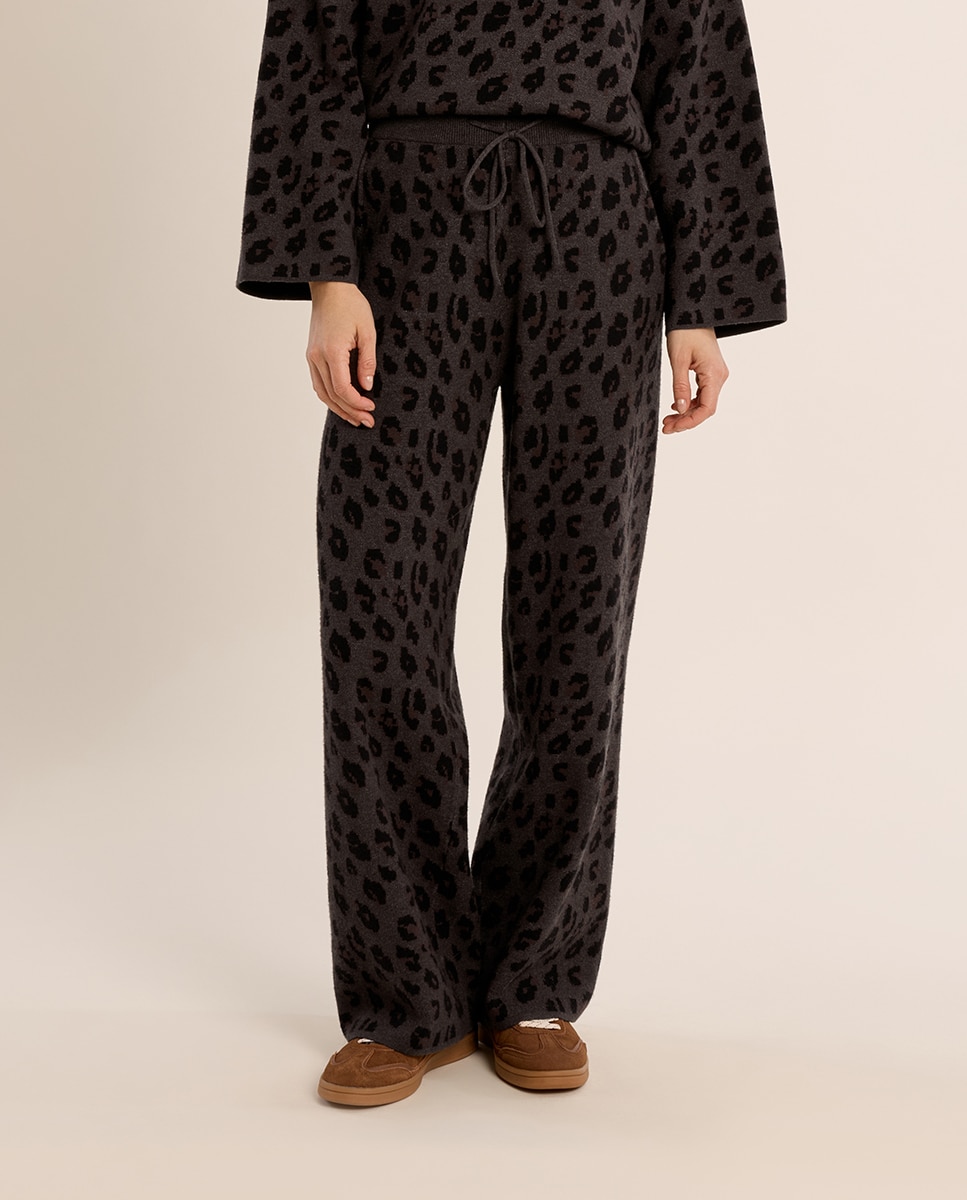 Pantalón de mujer largo con estampado y lazada - Molly Bracken - Gris Gris-2
