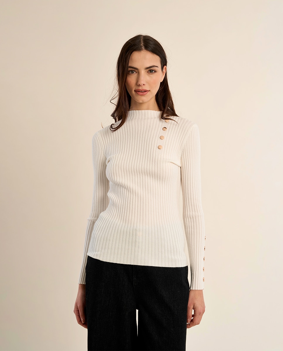 Jersey de mujer de manga larga detalle botones - Molly Bracken - Crema Crema-2