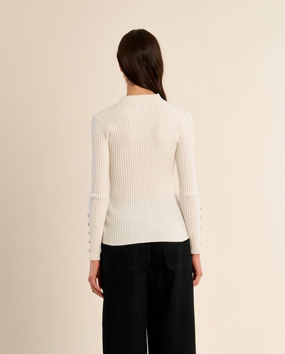 Jersey de mujer de manga larga detalle botones - Molly Bracken - Crema Crema-4