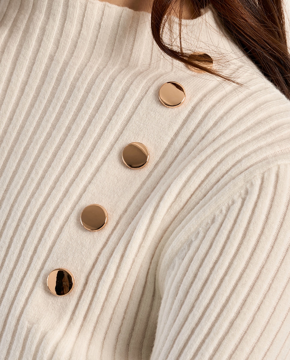 Jersey de mujer de manga larga detalle botones - Molly Bracken - Crema Crema-5