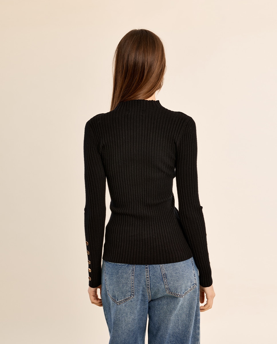 Jersey de mujer de manga larga detalle botones - Molly Bracken - Negro Negro-4
