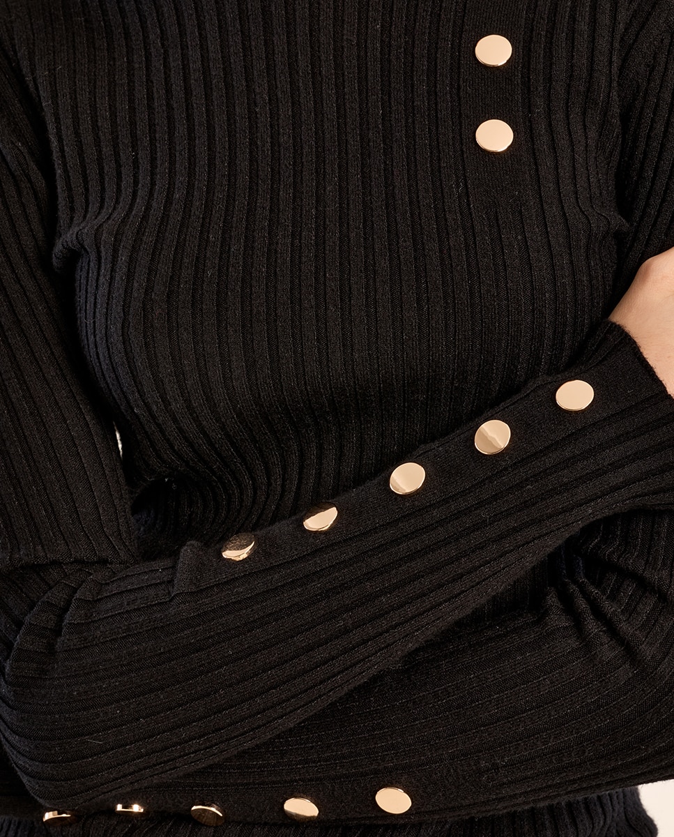 Jersey de mujer de manga larga detalle botones - Molly Bracken - Negro Negro-5