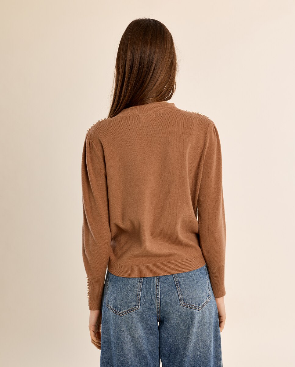 Jersey de mujer de manga larga detalle abalorios - Molly Bracken - Camel Camel-4