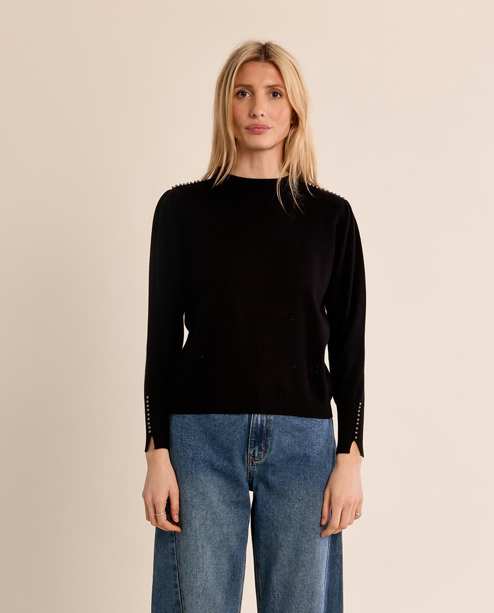 Jersey de mujer de manga larga detalle abalorios - Molly Bracken - Negro Negro-2