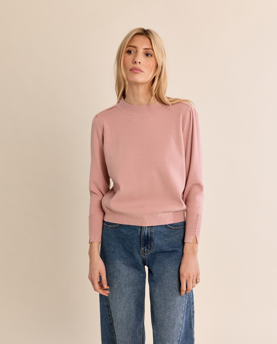 Jersey de mujer de manga larga detalle abalorios - Molly Bracken - Rosa Rosa-2