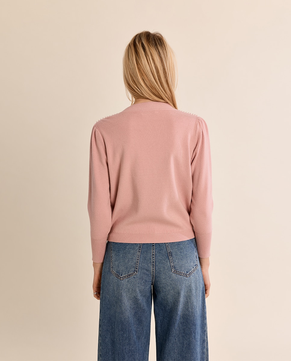 Jersey de mujer de manga larga detalle abalorios - Molly Bracken - Rosa Rosa-4