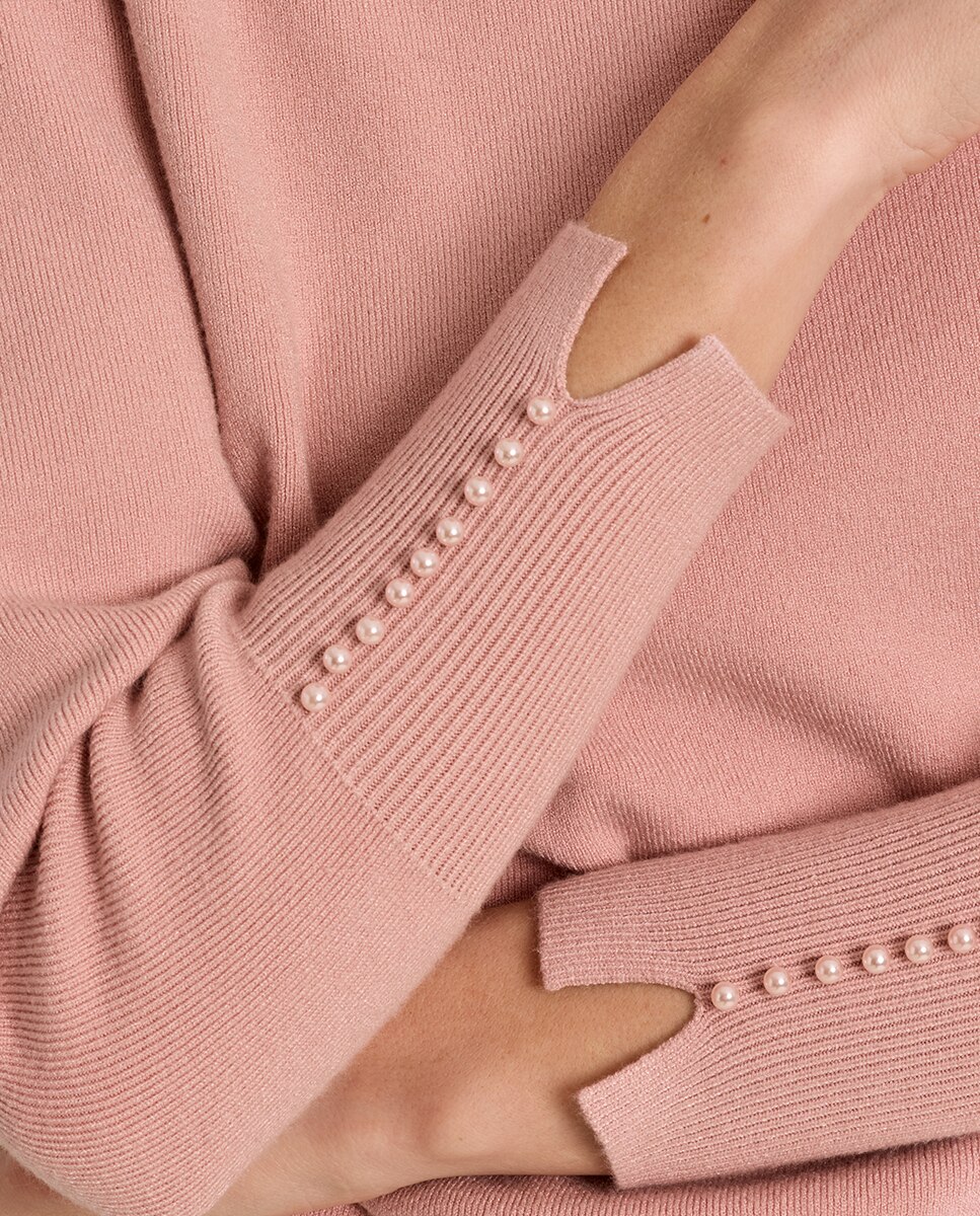 Jersey de mujer de manga larga detalle abalorios - Molly Bracken - Rosa Rosa-5