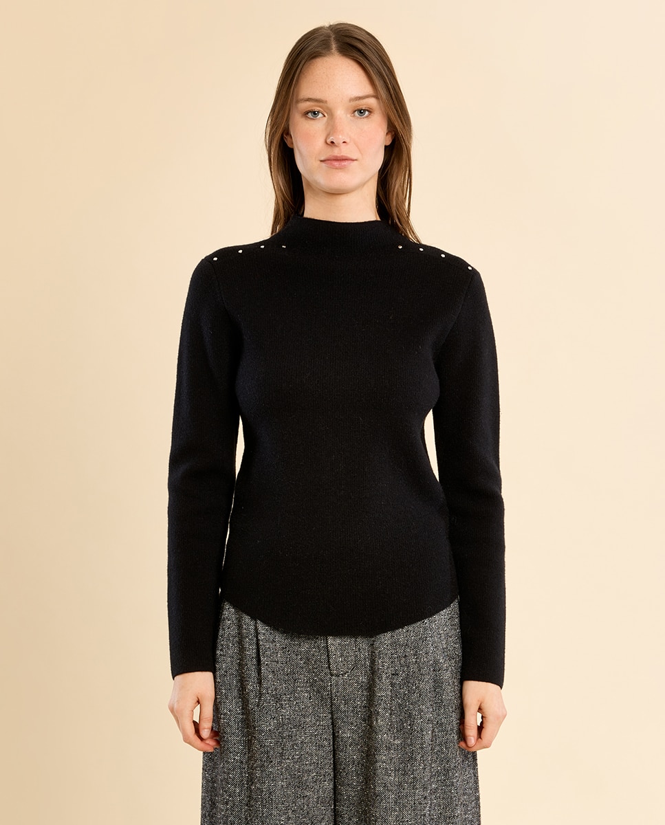 Jersey de mujer de manga larga detalle abalorios - Molly Bracken - Negro Negro-2