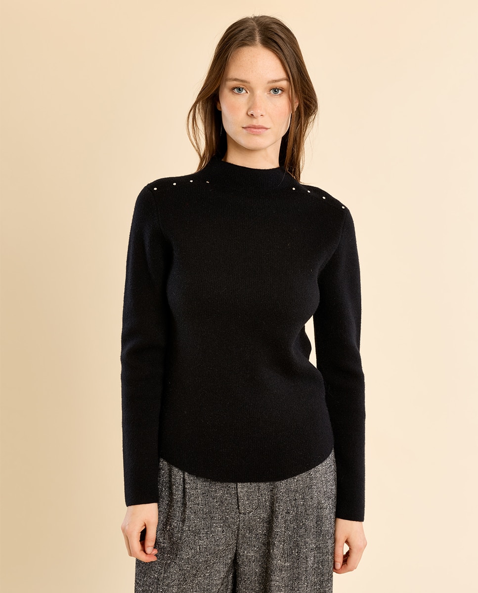 Jersey de mujer de manga larga detalle abalorios - Molly Bracken - Negro Negro-3