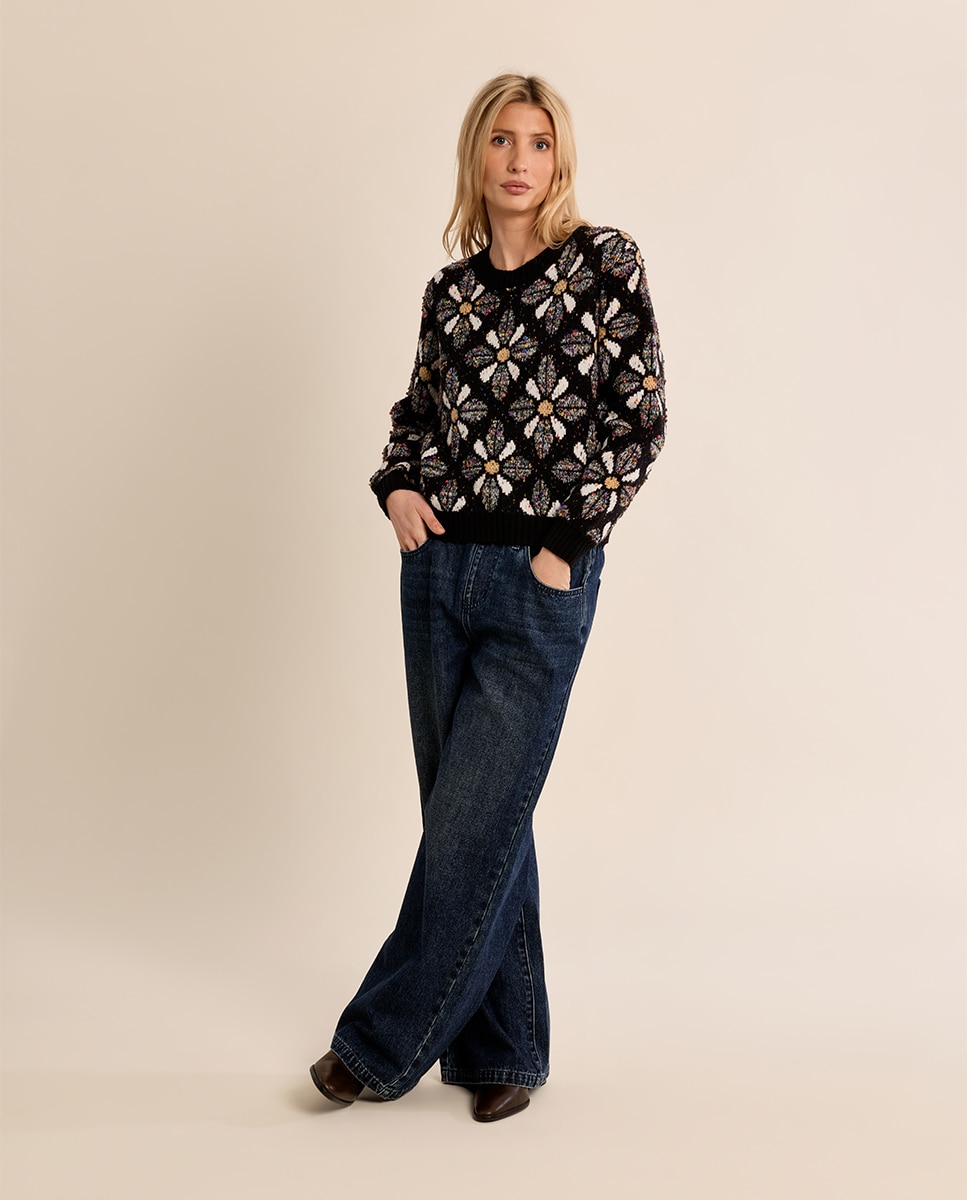 Jersey de mujer de manga larga con estampado - Molly Bracken - Negro Negro-1