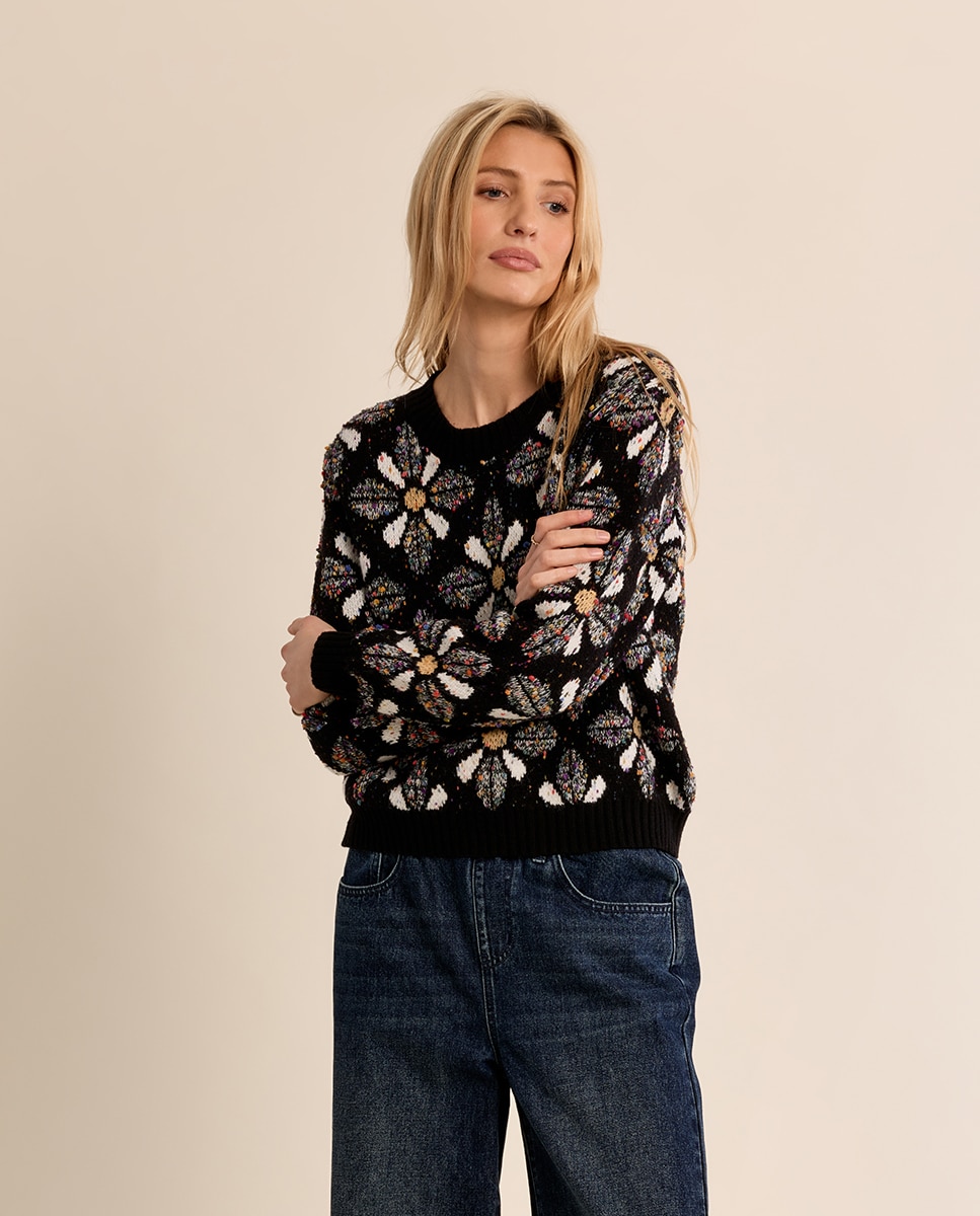 Jersey de mujer de manga larga con estampado - Molly Bracken - Negro Negro-3