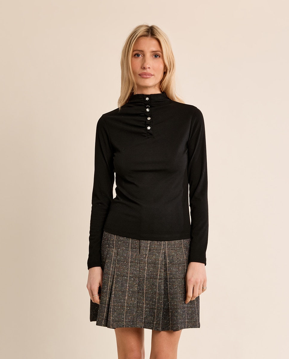 Jersey de mujer de manga larga detalle botones - Molly Bracken - Negro Negro-2