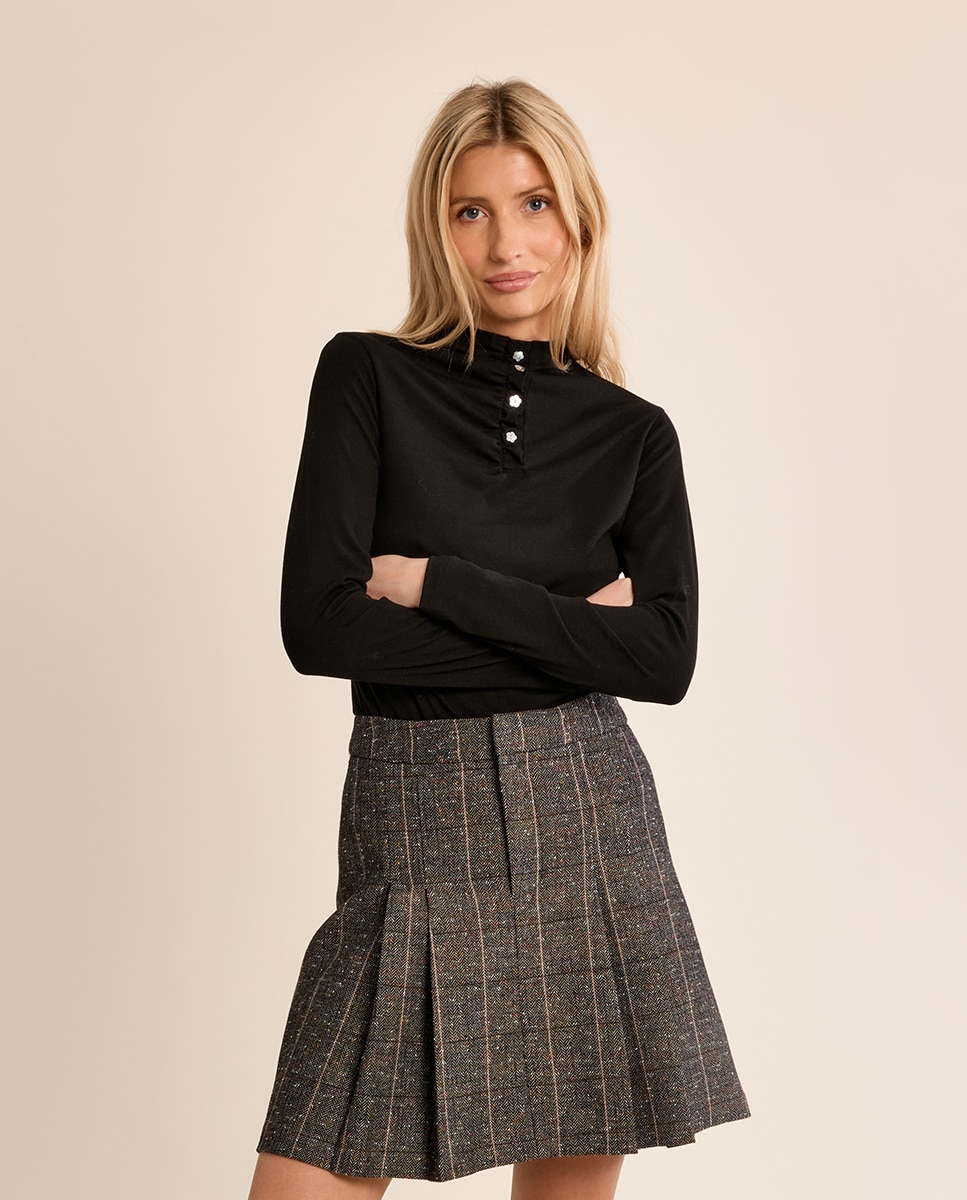Jersey de mujer de manga larga detalle botones - Molly Bracken - Negro Negro-3